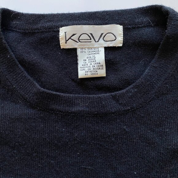 Kevo Silk Cashmere Short Sleeve Black Knit T-Shirt Size XL Crew Neck - Picture 2 of 6